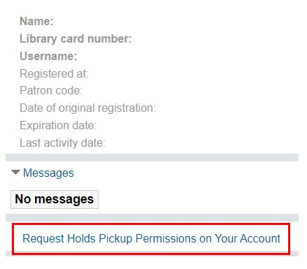 Request Holds Pickup link